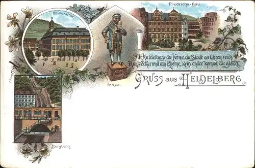 Heidelberg Universitaet Friedrichsbau Bergbahn Perkeo Kat. Heidelberg