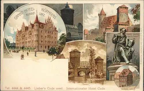 Nuernberg Hans Sachs Monument Duerer Haus Grand Hotel Rudolf Kat. Nuernberg