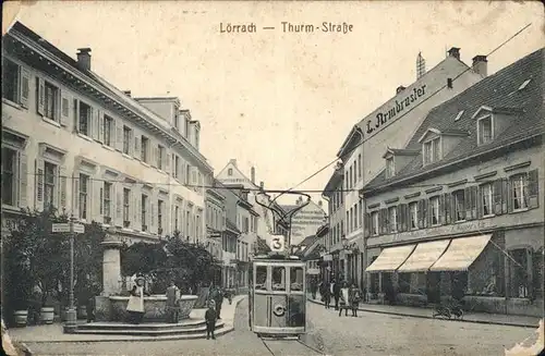 Loerrach Turmstrasse Strassenbahn Brunnen Kat. Loerrach