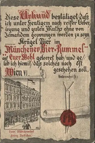 Muenchen Urkunde Muenchner Bier Rummel Kat. Muenchen