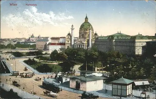 Wien Karlsplatz Strassenbahn Kutsche 