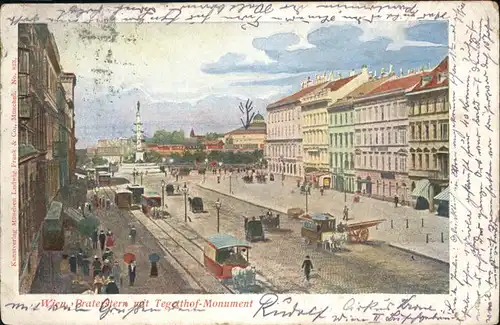 Wien Praterstern Tegetthof Monument Strassenbahn Kutsche 