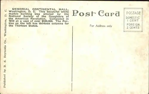 Washington DC Continental Hall  Kat. Washington