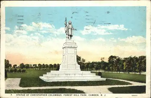 Camden New Jersey Statue Christopher Columbus Forest Hill Park  Kat. Camden