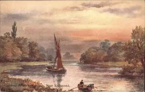 Richmond upon Thames A bove Petersham Reach Segelboot Kuenstlerkarte Kat. Richmond upon Thames