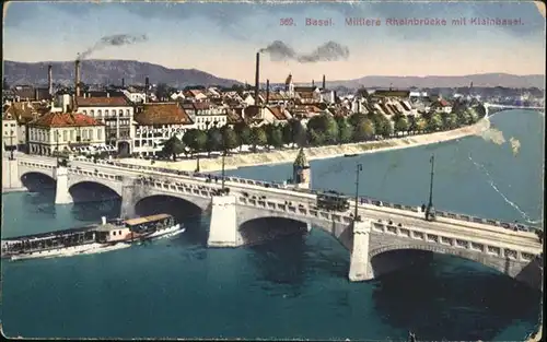 Basel BS Mittlere Rheinbruecke Kleinbasel Schiff / Basel /Bz. Basel Stadt City