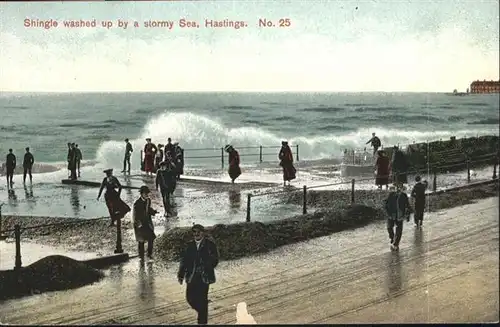 Hastings Shingle washed stormy Sea /  /