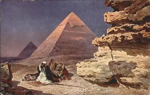 Gizeh Kuenstler F Perlberg Pyramiden  / Aegypten /