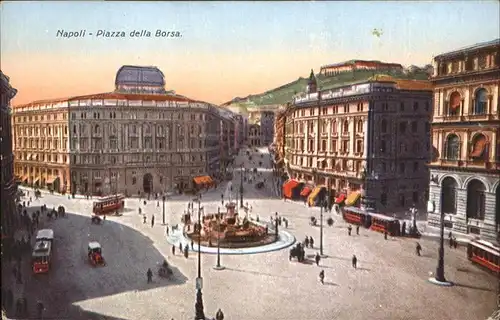 Napoli Neapel Piazza della Borsa Strassenbahn Kutsche  / Napoli /