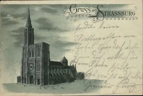 Strasbourg Alsace Strassburg  Litho Mondscheinkarte Muenster x / Strasbourg /Arrond. de Strasbourg-Ville