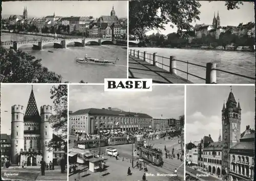 Basel BS Basel Bruecke Schiff Spalentor Mustermesse Rathaus  * / Basel /Bz. Basel Stadt City