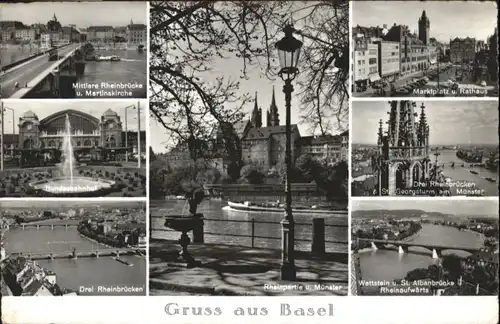 Basel BS Basel Mittler Rheinbruecke Martins Kirche  St Georgsturm Marktplatz Rathaus Muenster x / Basel /Bz. Basel Stadt City