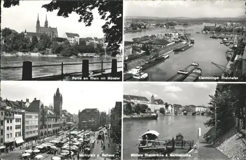 Basel BS Basel Muenster Kleinhueninger Rheinhafen Marktplatz Rathaus Mittlere Rheinbruecke Martins Kirche  * / Basel /Bz. Basel Stadt City