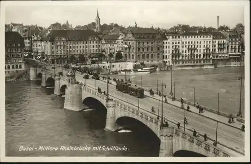 Basel BS Basel Mittlere Rheinbruecke Schifflaende Strassenbahn * / Basel /Bz. Basel Stadt City