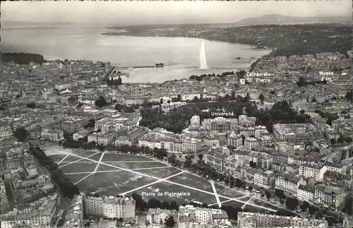 Geneve Fliegeraufnahme Plaine Plaimpalais Theatre Cathedrale St Pierre Musee Kat. Geneve