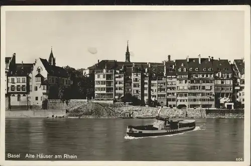 Basel Alte Haeuser am Rhein Boot Kat. Basel