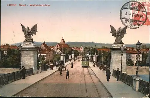 Basel Wettsteinbruecke Strassenbahn Kat. Basel