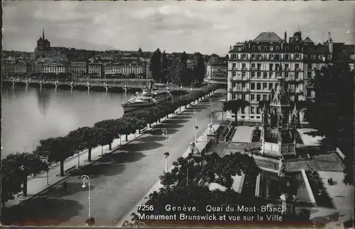 Geneve Quai Mont Blanc Monument Brunswick Schiff Kat. Geneve