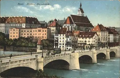 Basel Mittlere Rheinbruecke Strassenbahn  Kat. Basel