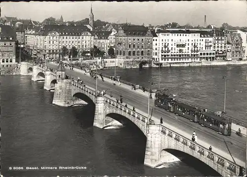 Basel Mittlere Rheinbruecke Strassenbahn Kat. Basel