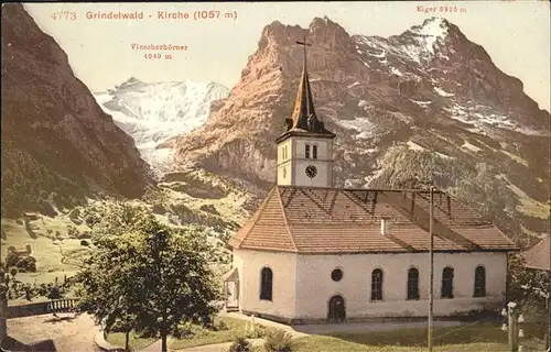 hw03658 Grindelwald Kirche  Viescherhoerner Kategorie. Grindelwald Alte Ansichtskarten