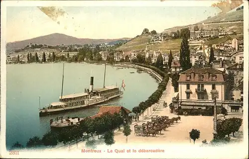 Montreux VD Quai et le debarcadere, Dampfer / Montreux /Bz. Vevey