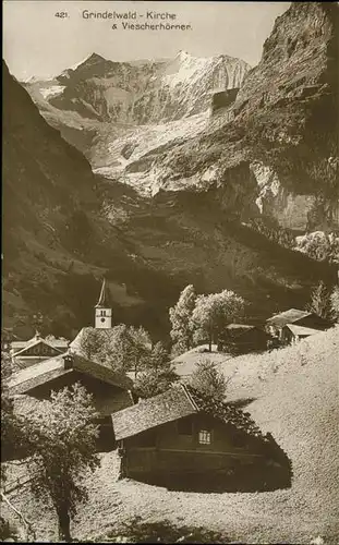 hw04245 Grindelwald Kirche, Viescherhoerner Kategorie. Grindelwald Alte Ansichtskarten