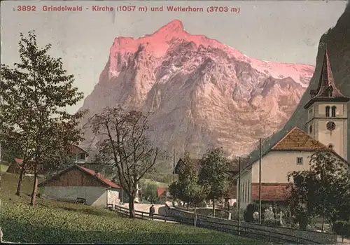 hw04256 Grindelwald Kirche, Wetterhorn Kategorie. Grindelwald Alte Ansichtskarten