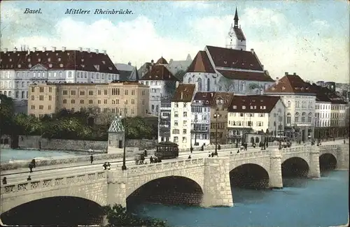 Basel BS Mittlere Rheinbruecke Strassenbahn Rhein