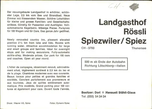 Spiezwiler Landgasthof Roessli Thunersee Kat. Spiezwiler