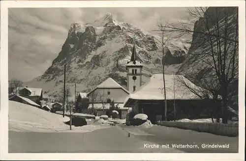 hw04716 Grindelwald Wetterhorn, Kirche Kategorie. Grindelwald Alte Ansichtskarten