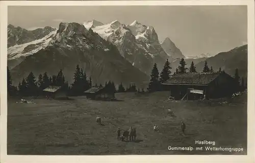 Hasliberg Gummenalp Wetterhorngruppe Kuehe Kat. Meiringen