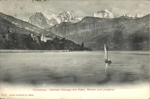 Thunersee Schloss Huenegg Eiger Moench Jungfrau Schiff Kat. Thun