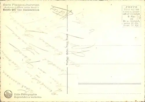 Basel BS Fliegeraufnahme vier Rheinbruecken Kat. Basel