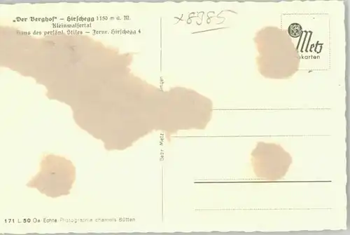 we28568 Hirschegg Kleinwalsertal Vorarlberg Hirschegg Berghof * Kategorie. Mittelberg Alte Ansichtskarten