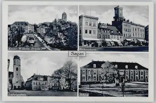 Sagan Sagan Rathaus Kaiser Wilhelm Bruecke Ludwigsplatz Schloss x / Polen /