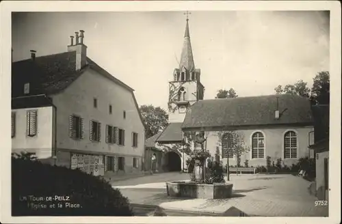 La Tour-de-Peilz Eglise Place Brunnen  / La Tour-de-Peilz /Bz. Vevey