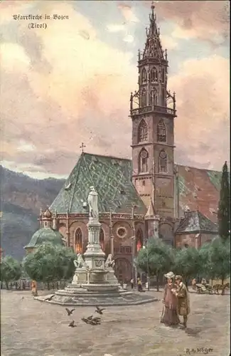 Bozen Suedtirol Pfarrkirche Kuenstlerpostkarte R.A. Hoeger / Bozen Suedtirol /Trentino Suedtirol