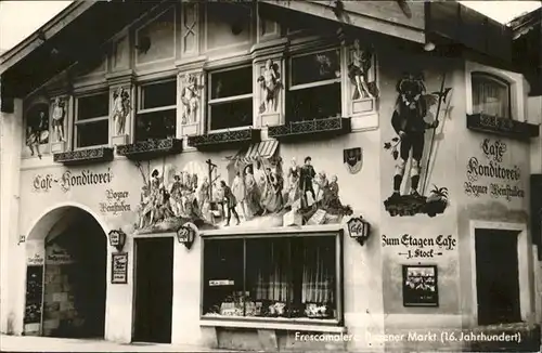 Bozen Suedtirol Frescomalerei Markt (16. Jahrhundert) Cafe Konditorei Weinstuben / Bozen Suedtirol /Trentino Suedtirol