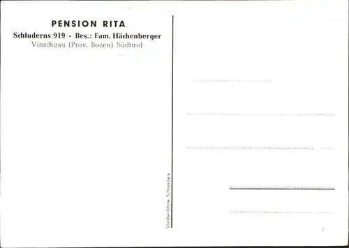 Schluderns Pension Rita Bes. Fam. Haechenberger Prov. Bozen  / Italien /Italien