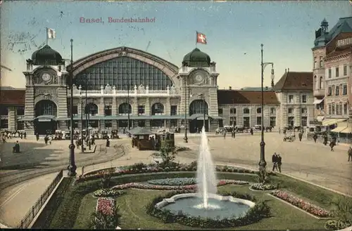 Basel BS Bundesbahnhof Springbrunnen Kutsche  / Basel /Bz. Basel Stadt City