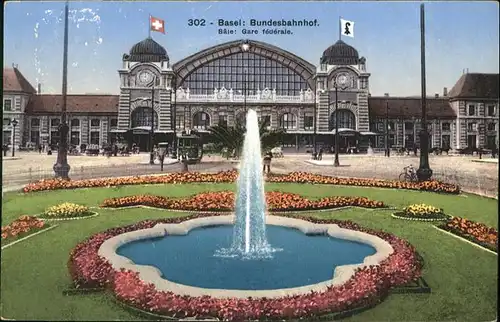 Basel BS Bundesbahnhof Springbrunnen Tram Kutsche  / Basel /Bz. Basel Stadt City