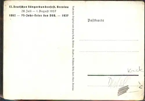 Breslau Niederschlesien 12. Saengerbundesfest 1937 / Wroclaw /