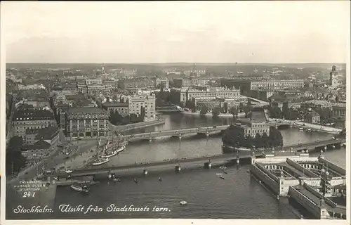 Stockholm Fliegeraufnahme Bruecke Schiff Stadshusets / Stockholm /