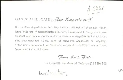 Riezlern Kleinwalsertal Vorarlberg Gaststaette Cafe Zur Kanzelwand / Mittelberg /Bregenz