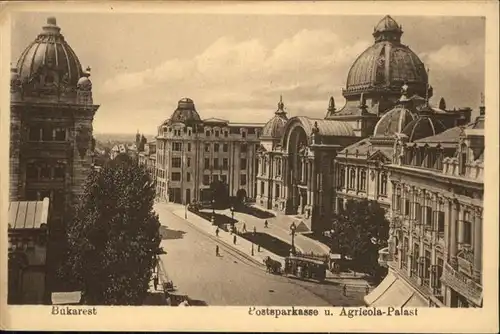 Bukarest Postsparkasse Agricola Palast Kutsche / Rumaenien /