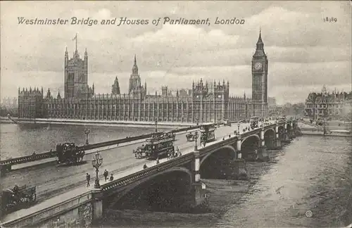 London Westminster Bridge Houses Parliament Kutsche Strassenbahn / City of London /Inner London - West