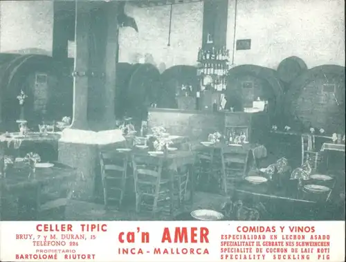 Mallorca Inca Celler Tipic Comidas Vinos *