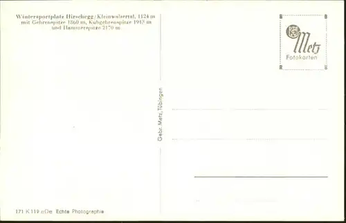 wu81618 Hirschegg Kleinwalsertal Vorarlberg Hirschegg Kleinwalsertal Gehrenspitze Kuhgehrenspitze Hammerspitze * Kategorie. Mittelberg Alte Ansichtskarten