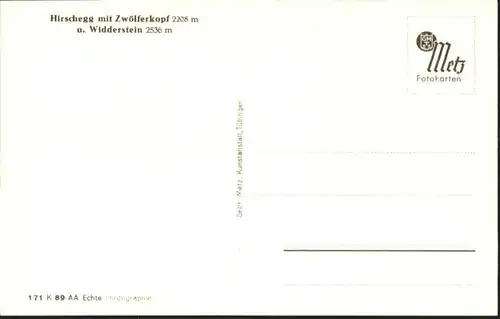 wu81632 Hirschegg Kleinwalsertal Vorarlberg Hirschegg Kleinwalsertal Zwoelferkopf Widderstein * Kategorie. Mittelberg Alte Ansichtskarten